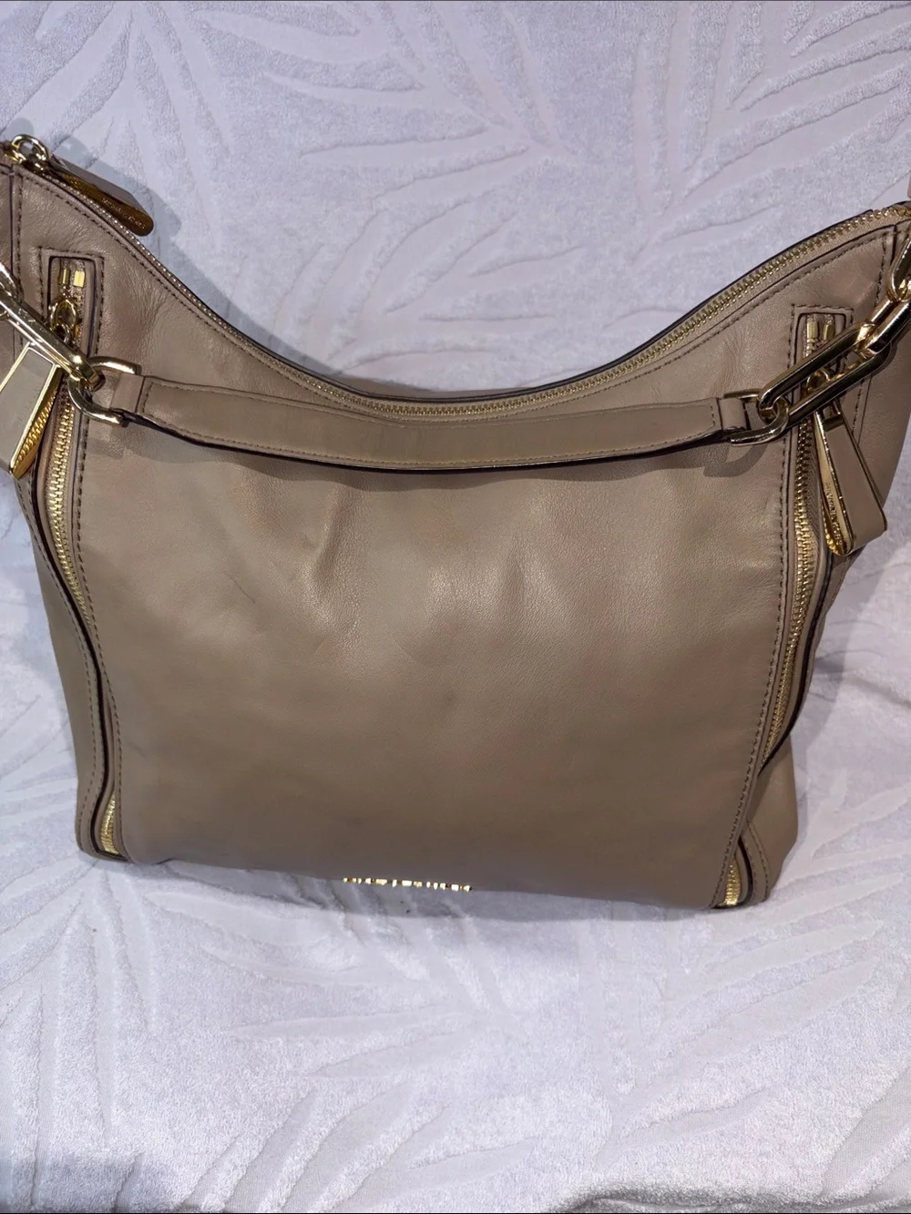 Michael Kors Taupe Leather Shoulder Bag with Gold Hardware